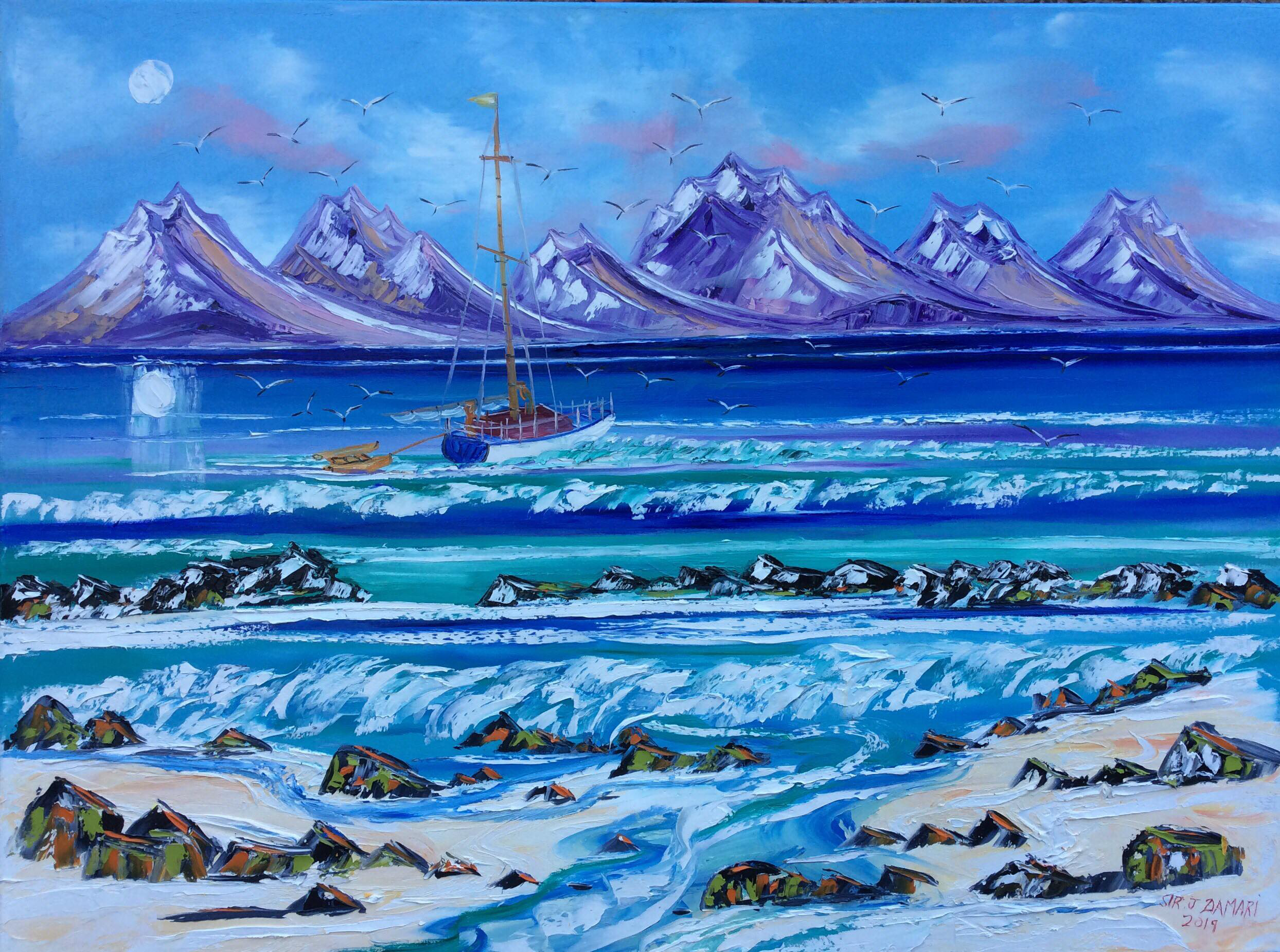 Sailing at the Minch W East, oil on canvas by John Damari